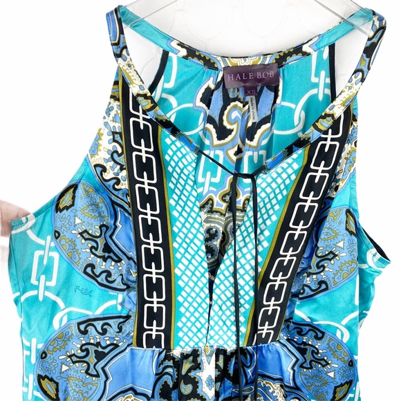 HALE BOB Blue Print Silk Blouse Halter Tank Top XS - Picture 2 of 6
